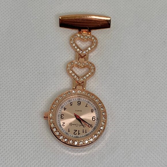 Sarah Coventry Pave rose Gold Tone 30mm Round Quartz Pin Watch running - Picture 1 of 5